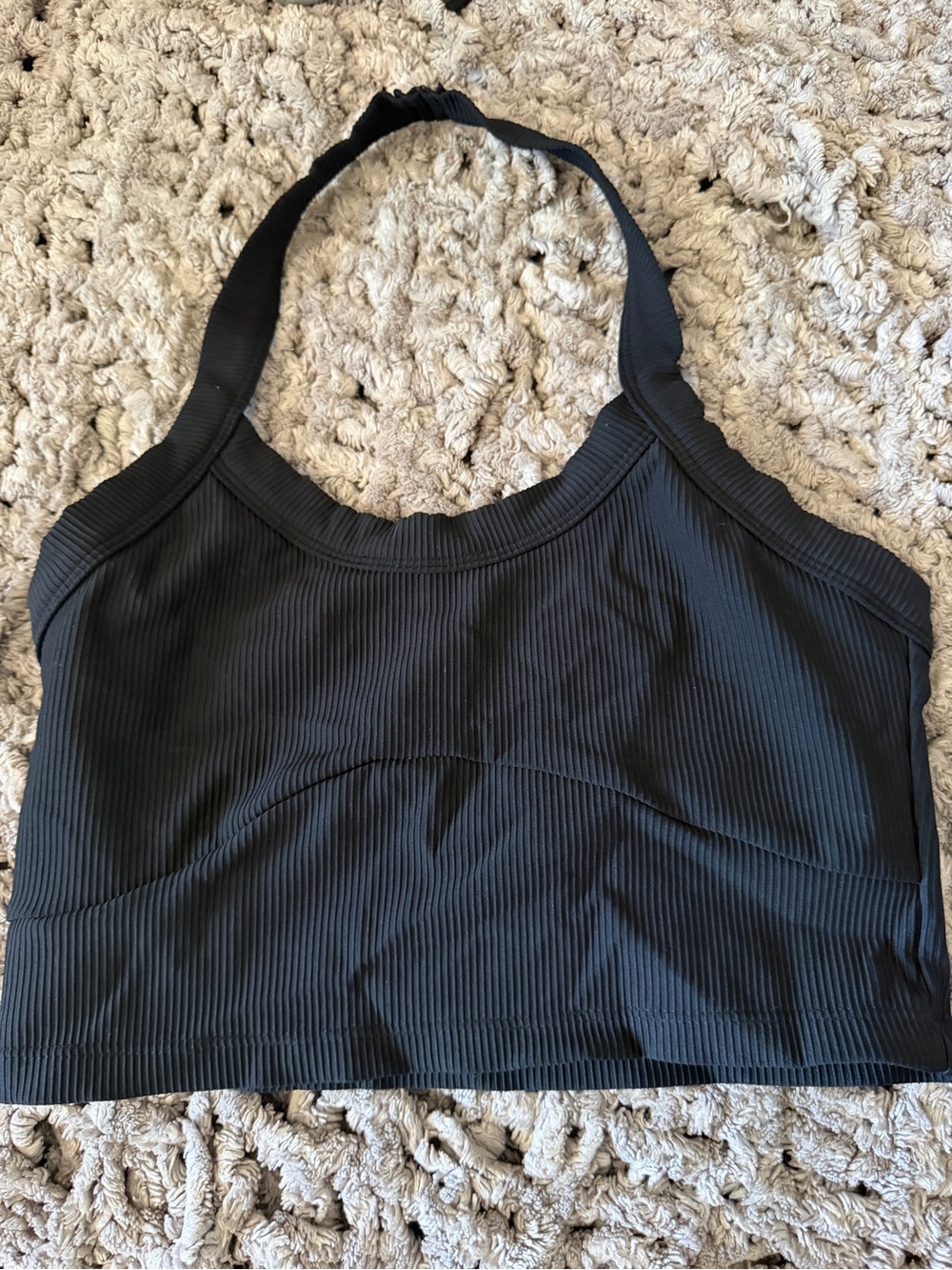 Workout Black Ribbed Halter Crop Top
